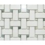 Thassos White Marble Honed Basketweave Mosaic with Green Dots 