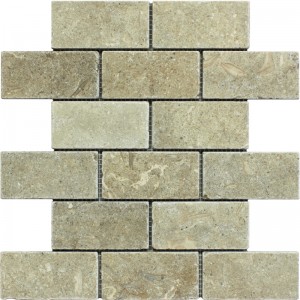 2x4 Seagrass Tumbled Limestone Mosaic